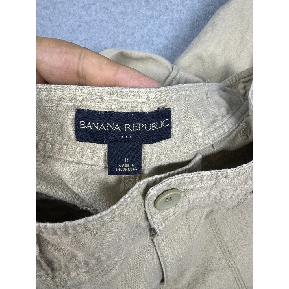 Banana Republic Cropped Cargo Pants Women's 8 Tan Linen Cotton High‎ Rise Casual